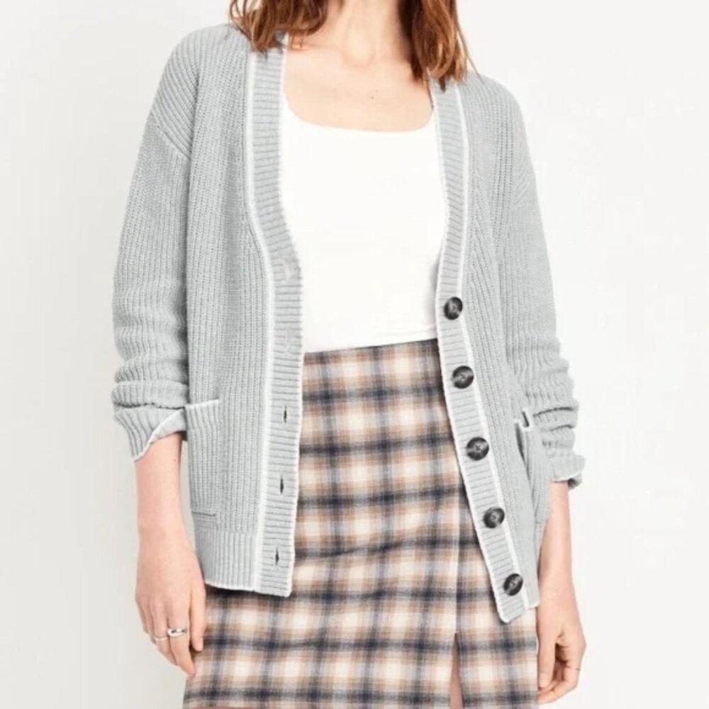 Old Navy NWT Gray White Chunky Relaxed Cardigan Sweater